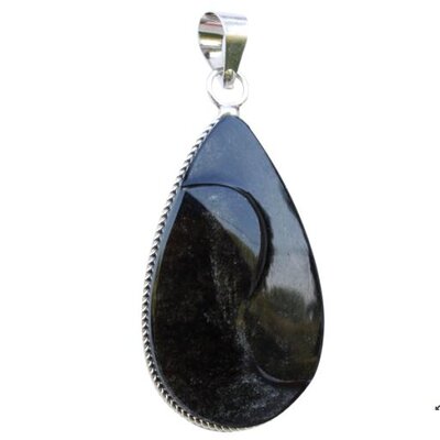 Pendentif yin yang obsidienne argentée (modèle goutte)