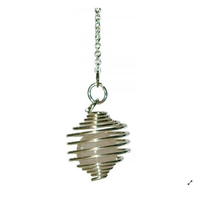 Pendule spirale argentée boule quartz rose